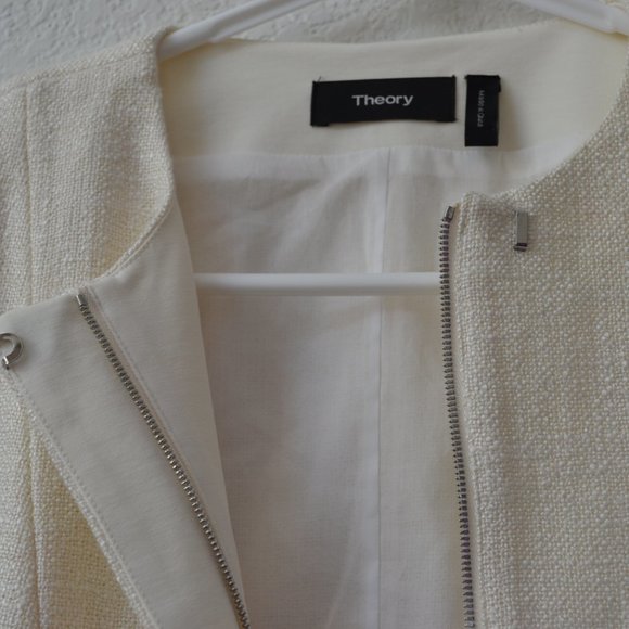 THEORY Tweed Movement Jacket Cream Size 00 - Picture 13 of 16